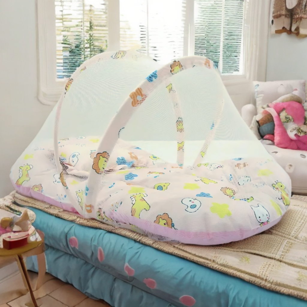 Baby Bed With Mosquito Net & Neck Pillow (Elastic Closure)
