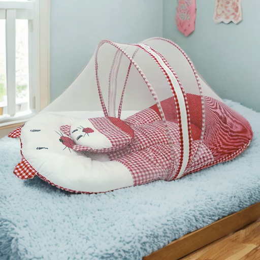 Baby Bed With Mosquito Net & Neck Pillow (Check Print)
